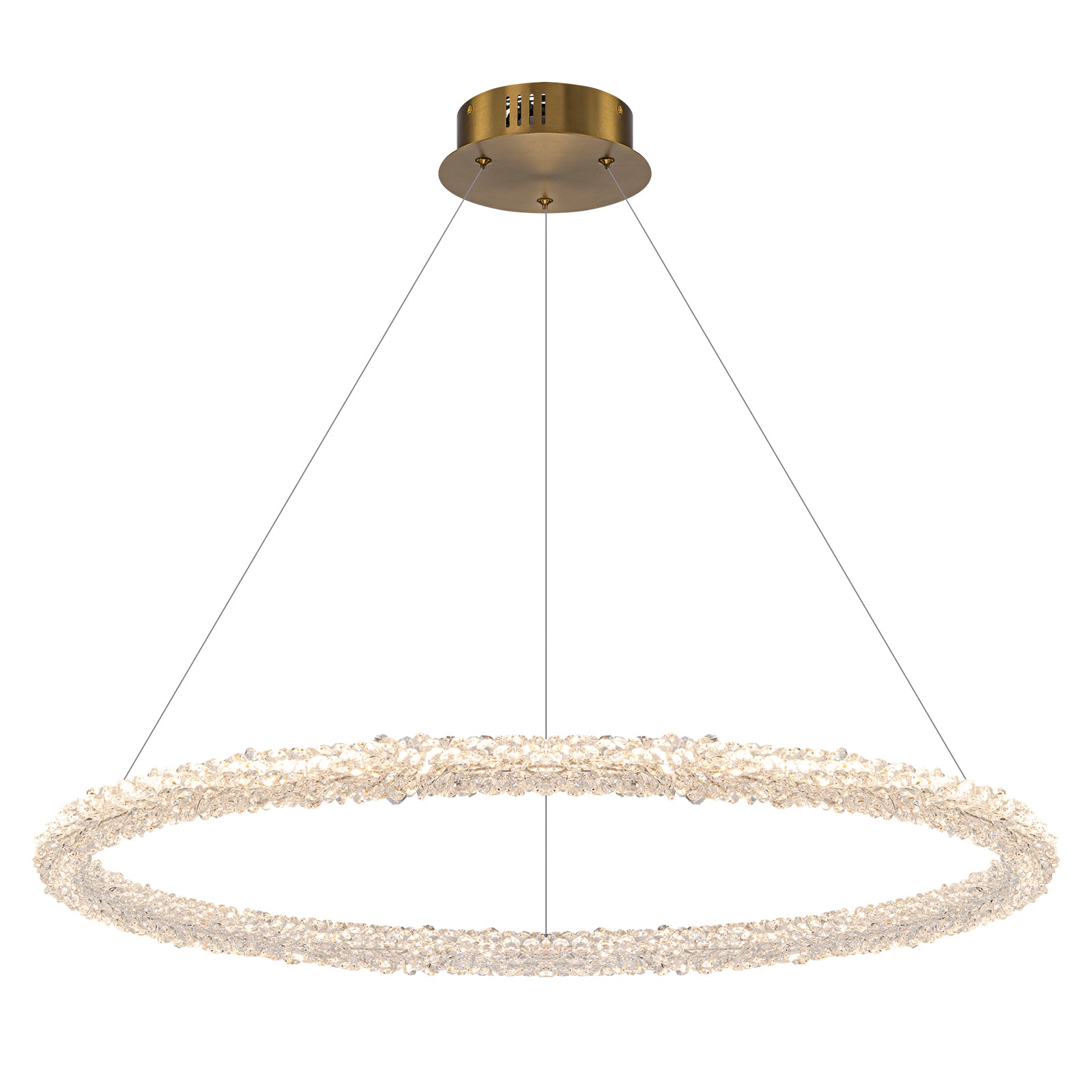 1-Light Modern Gold Metal Ring Crystal Integrated LED Pendant Light Dimmable Chandelier for Dining Room