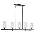 5-Light Matte Black Linear Pendant Light with Clear Tulip Glass Shades
