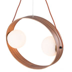 20 in. 2-Light Modern Walnut Oval Pendant Light with White Globe Glass Shades for Dining Room, Kitchen Island