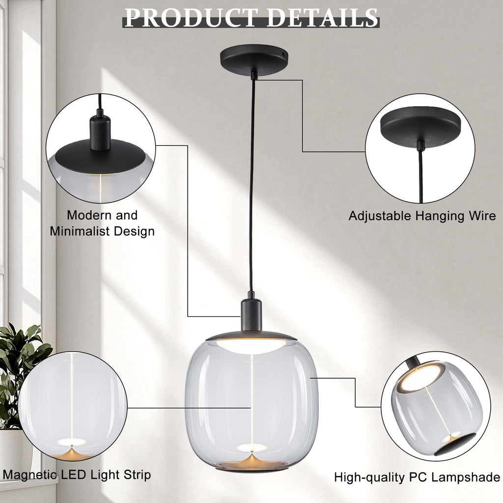 10-Watt 1-Light Modern Dimmable Integrated LED Pendant Light with Drum Shade for Kitchen Island