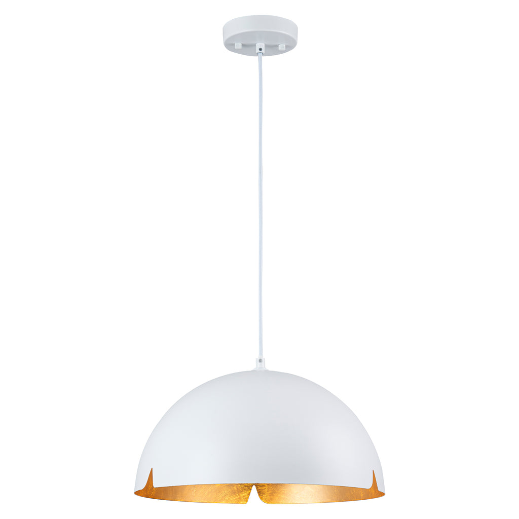 14.96 in. 1-Light Industrial Metal Black/White Dome Pendant Light with Iron Shade for Dining Rooms, Kitchens