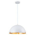 14.96 in. 1-Light Industrial Metal Black/White Dome Pendant Light with Iron Shade for Dining Rooms, Kitchens