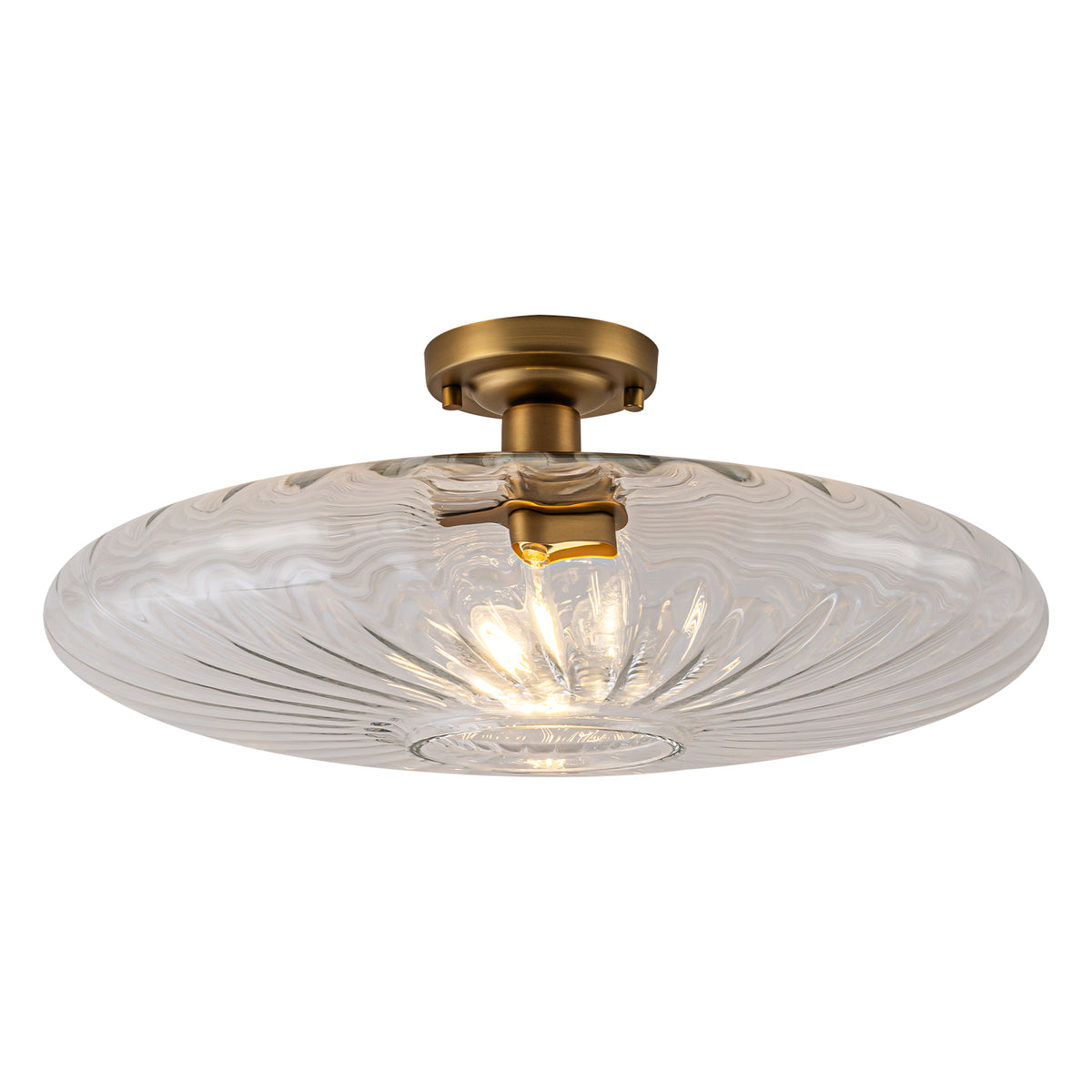 Modern Flush Mount Ceiling Light with Ribbed Clear Glass Shade