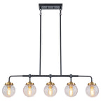 38 in. 5-Light Modern Matte Black Linear Pendant Light with Clear Globe Crackled Glass Shades Island Chandelier