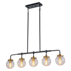 38 in. 5-Light Modern Matte Black Linear Pendant Light with Clear Globe Crackled Glass Shades Island Chandelier