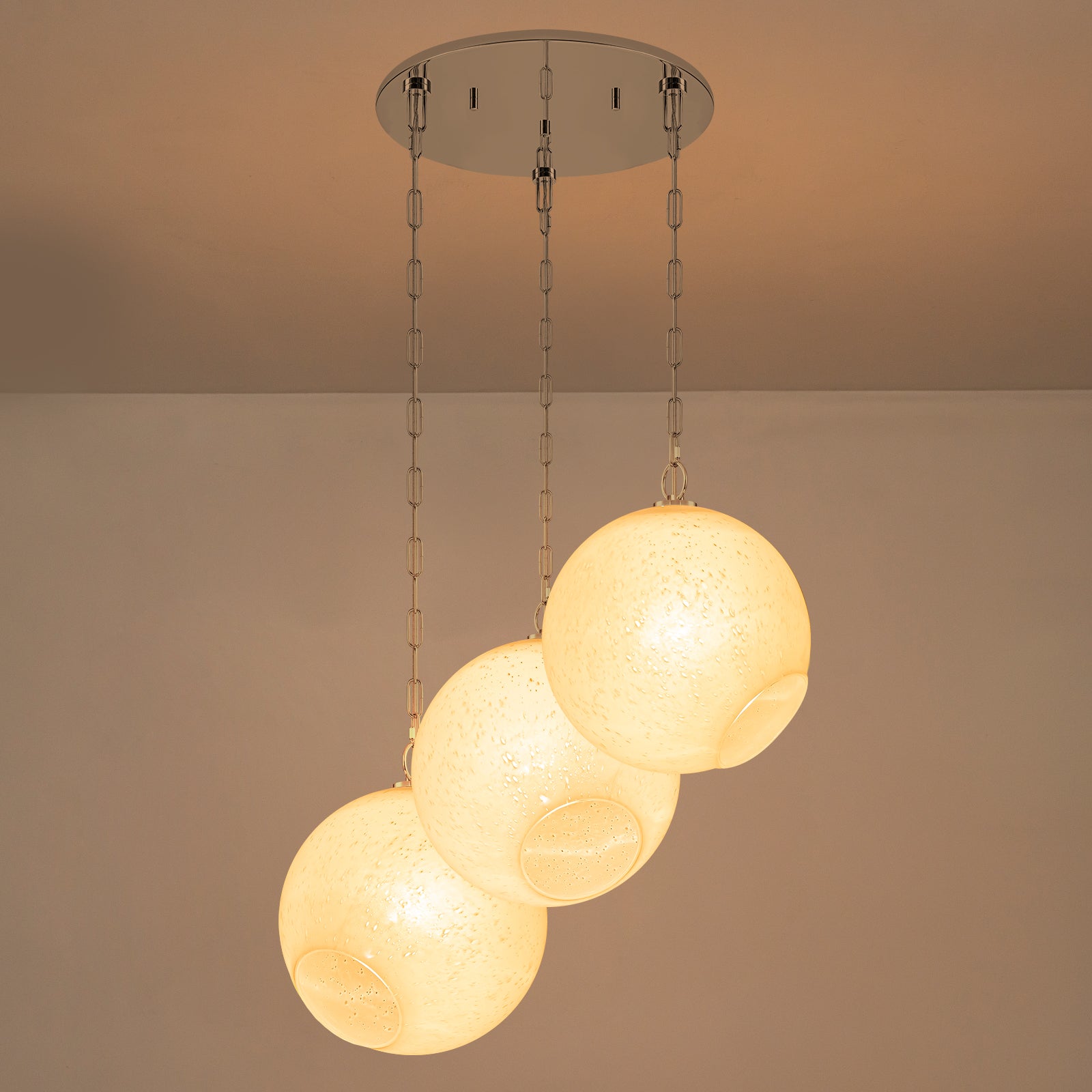 Chrome Modern Globe Hanging Pendant Light with White Bubble Glass Shade for Kitchen Island, Dining