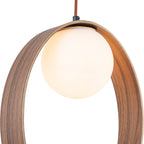 12 in. 1-Light Modern Walnut Oval Globe Pendant Light with White Glass Shade for Dining Room, Kitchen Island
