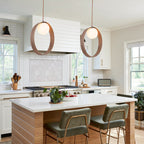 12 in. 1-Light Modern Walnut Oval Globe Pendant Light with White Glass Shade for Dining Room, Kitchen Island
