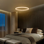 1-Light Modern Gold Metal Ring Crystal Integrated LED Pendant Light Dimmable Chandelier for Dining Room