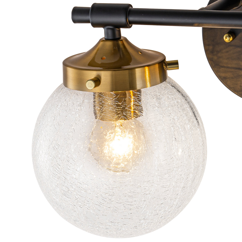 13.62 in. 2-Light Matte Black and Gold Metal Vanity Light with Clear Glass Shades for Bathroom