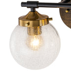 13.62 in. 2-Light Matte Black and Gold Metal Vanity Light with Clear Glass Shades for Bathroom