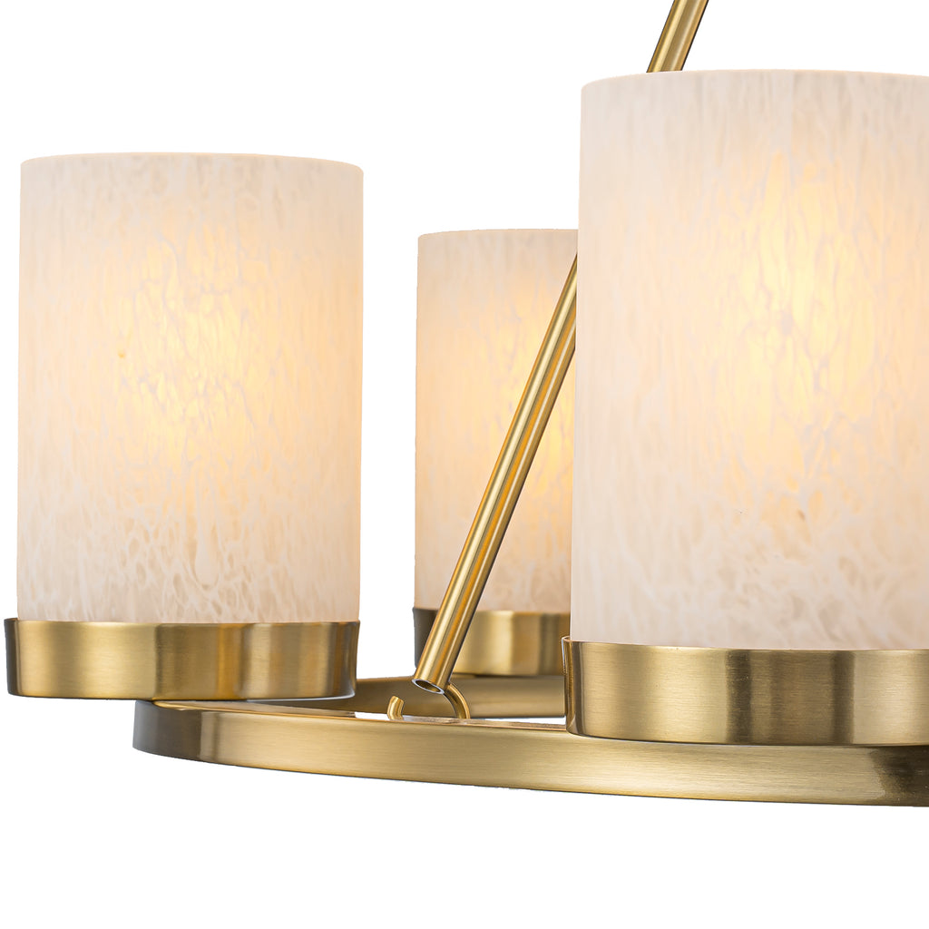 26 in. 6-Light Modern Brass Metal Chandelier with Cylinder Glass Shades for Kitchen Island, Dining Room