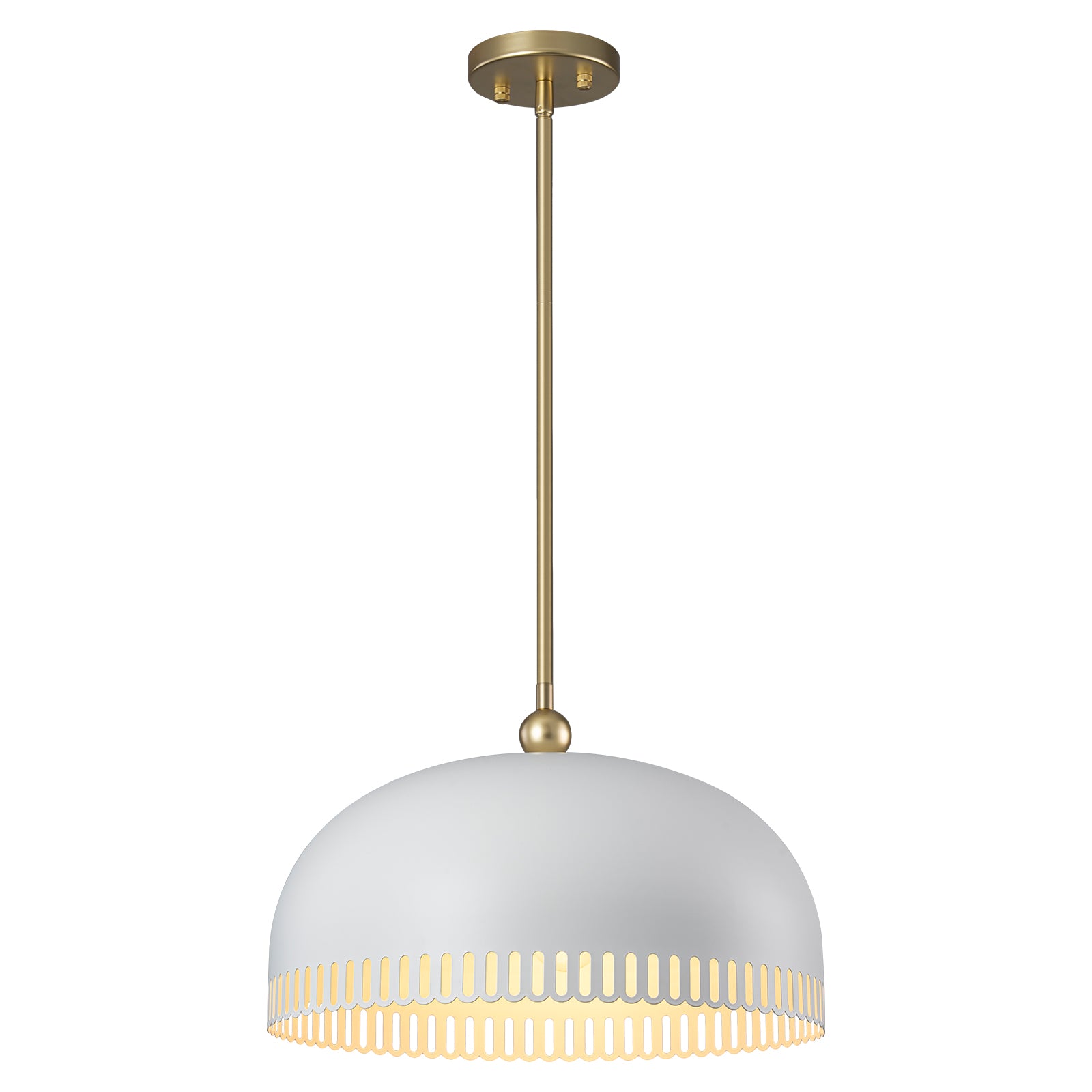 3-Light Gold Iron Semi-Domed Shape Pendant Light with Matte White Metal Shade Hollow Out Design for Living Room
