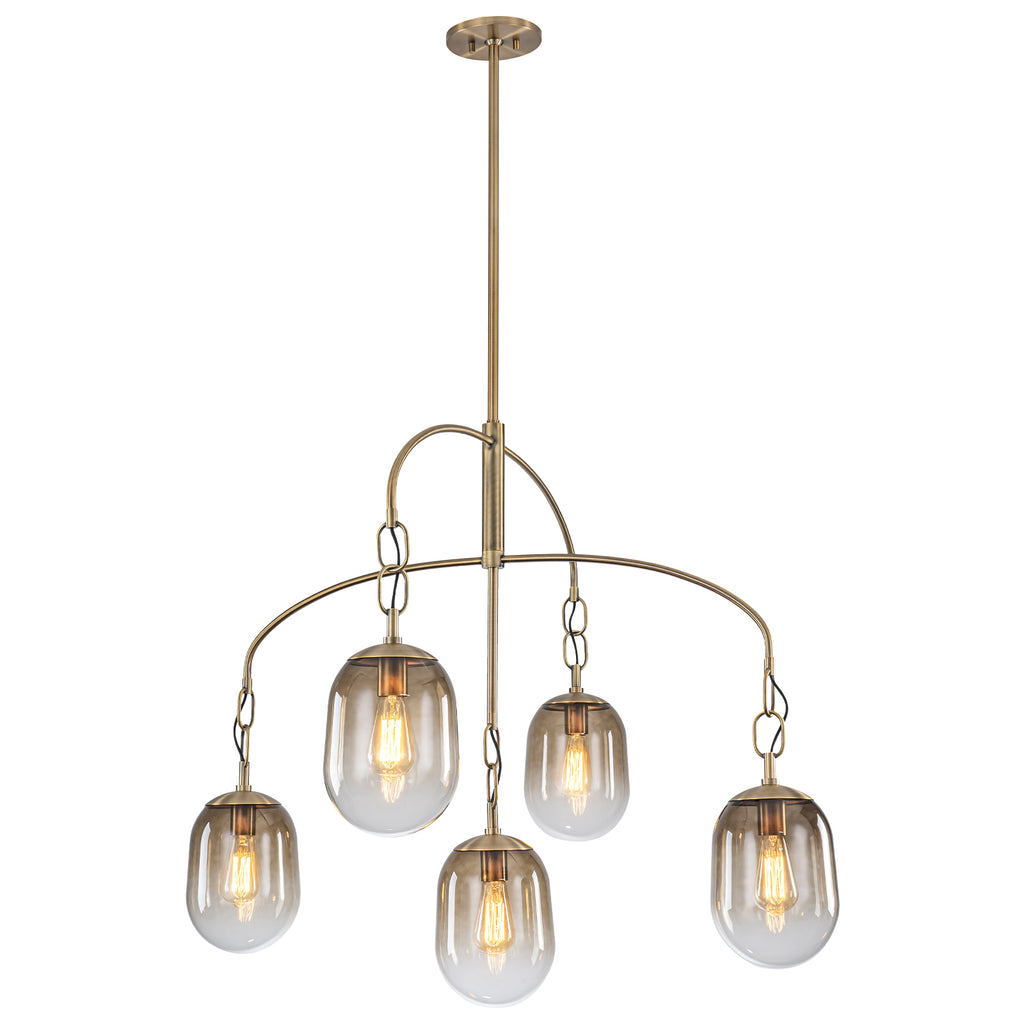 5/7-Light 2/3-Tier Antique Gold Metal Chandelier Pendant with Oval Glass Shades for Living Room, Kitchen Island