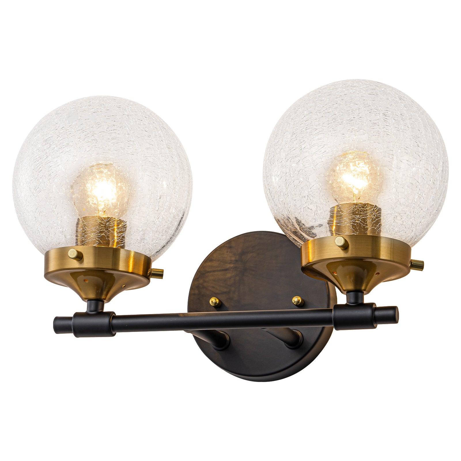 13.62 in. 2-Light Matte Black and Gold Metal Vanity Light with Clear Glass Shades for Bathroom
