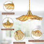11.02 in. 1-Light Modern Pink Hanging Pendant Light with Flower Shaped Glass Shade for Bedroom, Kitchen Island