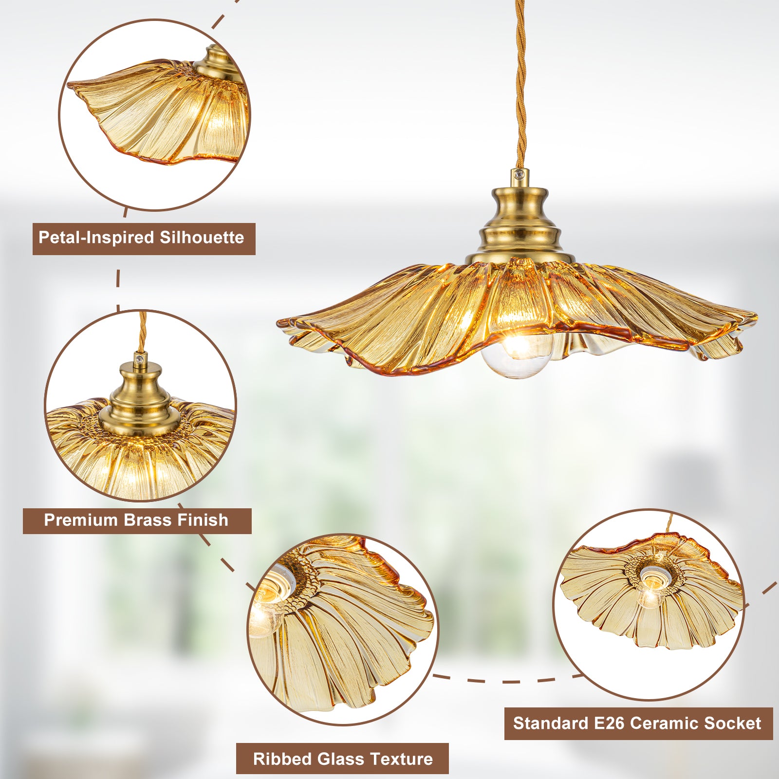 11.02 in. 1-Light Modern Pink Hanging Pendant Light with Flower Shaped Glass Shade for Bedroom, Kitchen Island
