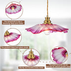11.02 in. 1-Light Modern Pink Hanging Pendant Light with Flower Shaped Glass Shade for Bedroom, Kitchen Island