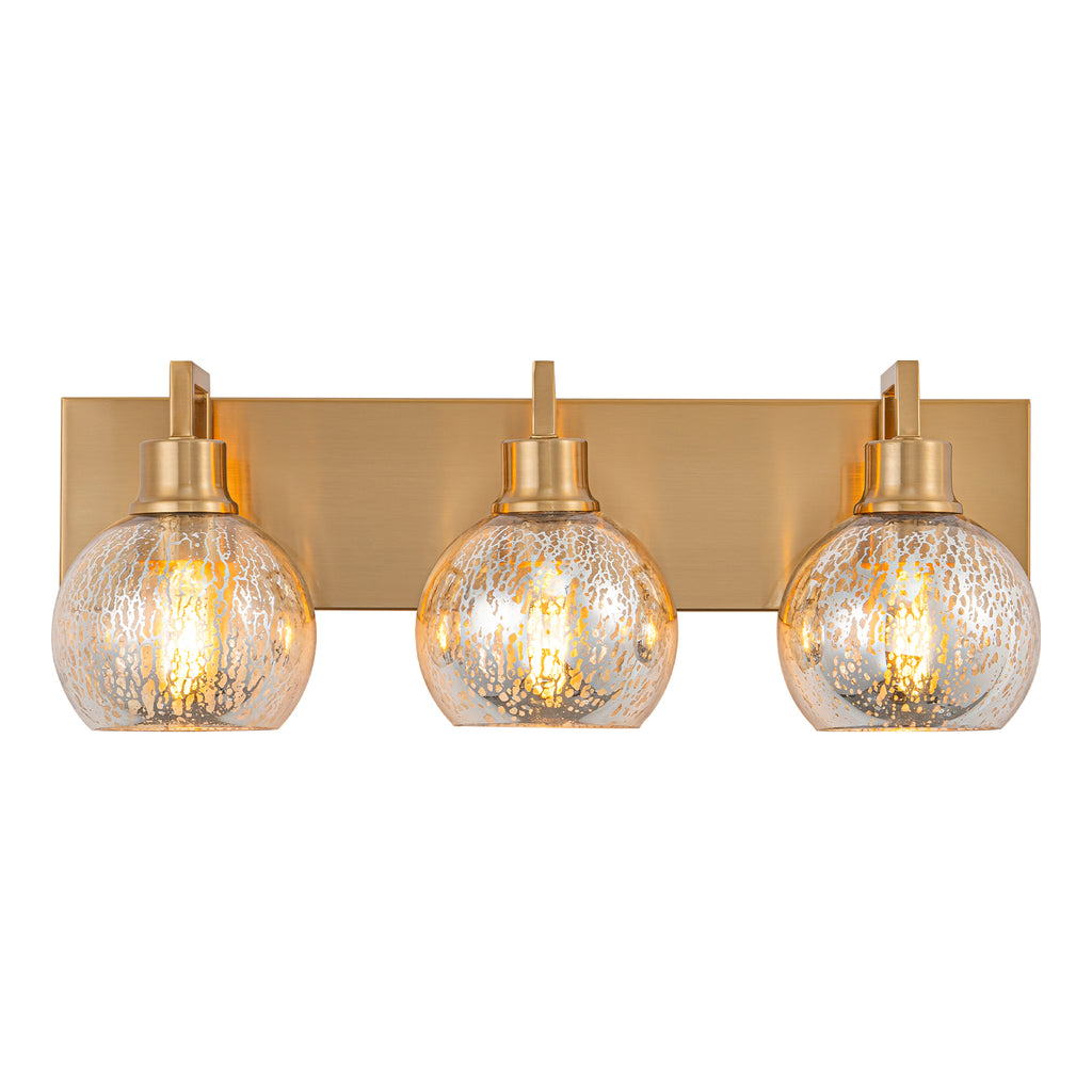 20.47 in. 3-Light Modern Gold Metal Linear Bathroom Vanity Light with Globe Mercury Glass Shades