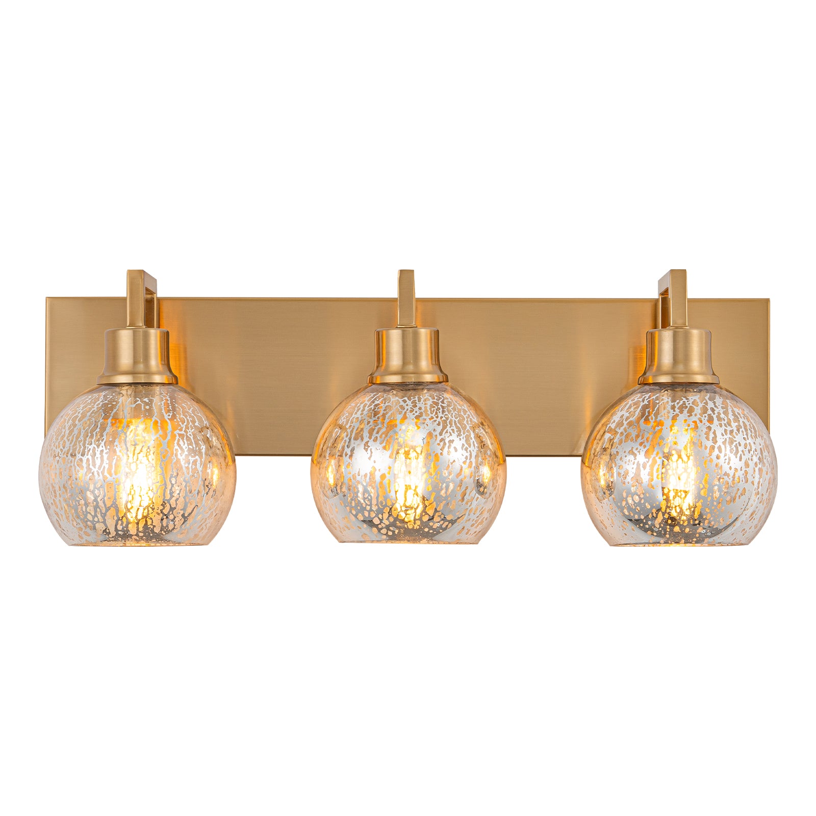 20.47 in. 3-Light Modern Gold Metal Linear Bathroom Vanity Light with Globe Mercury Glass Shades
