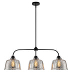 39 in. 3-Light Modern Matte Black Linear Chandelier with Textured Glass Shades for Kitchen Island