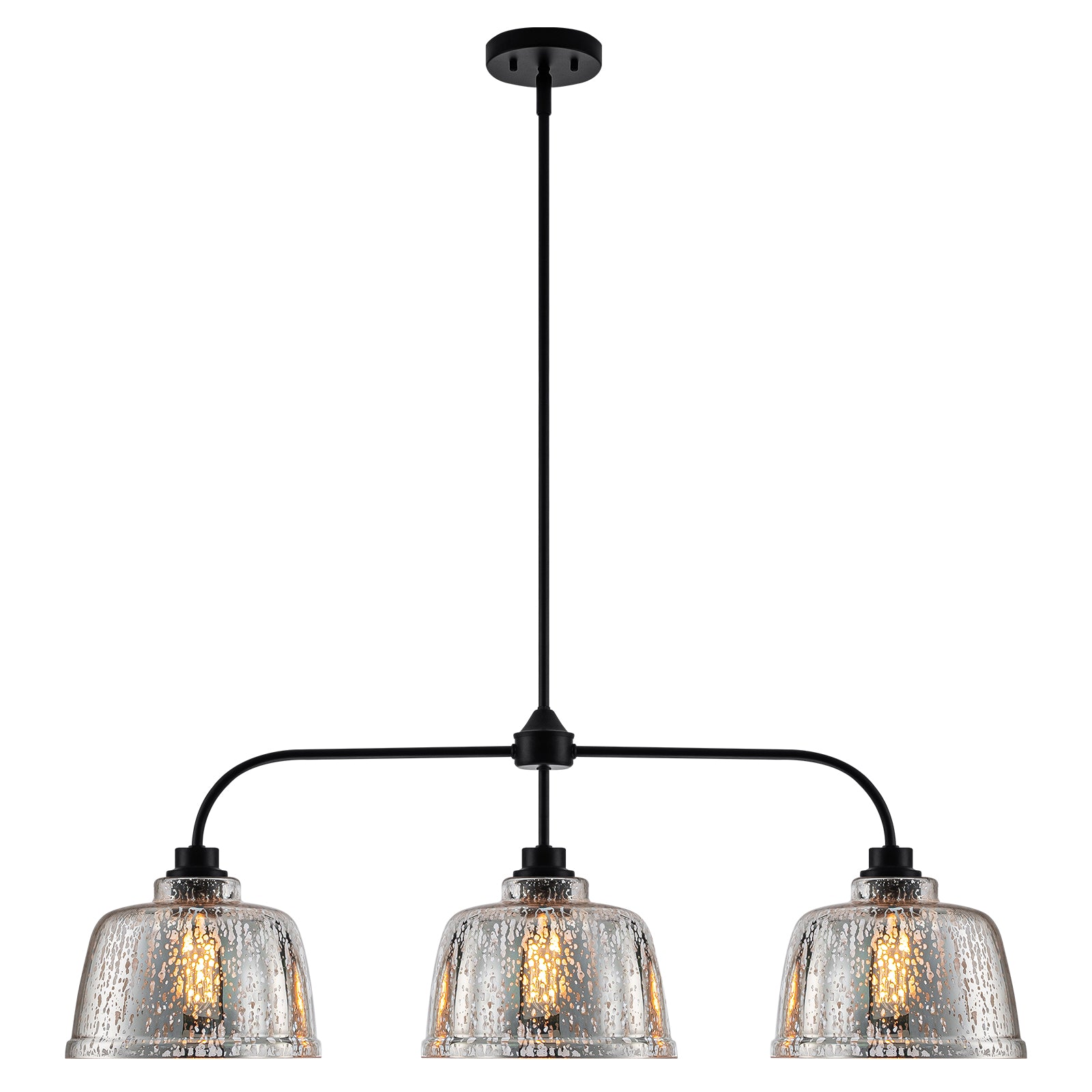 39 in. 3-Light Modern Matte Black Linear Chandelier with Textured Glass Shades for Kitchen Island