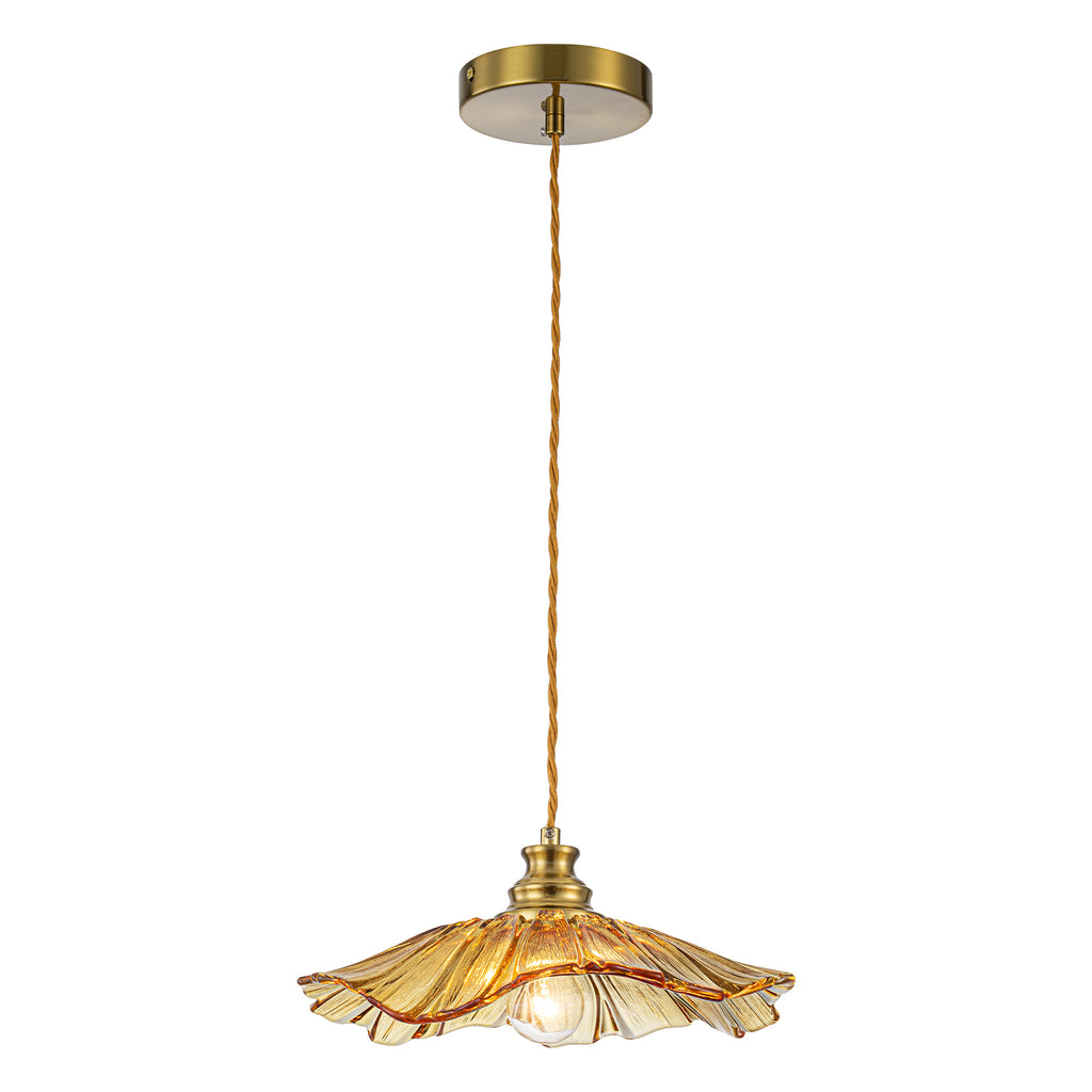 11.02 in. 1-Light Modern Pink Hanging Pendant Light with Flower Shaped Glass Shade for Bedroom, Kitchen Island