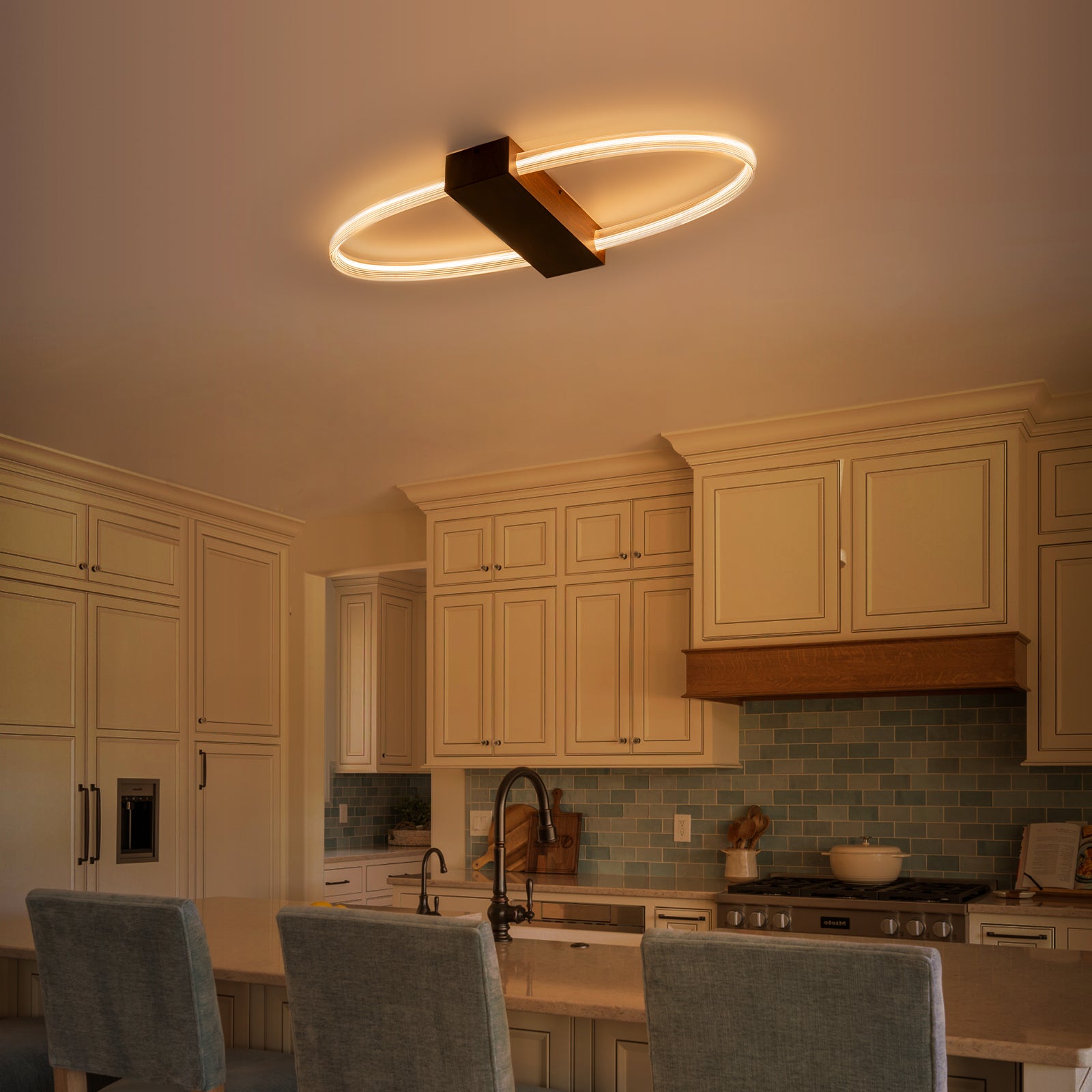 31.5 in. 1-Light Modern Brown Oval Integrated LED Flush Mount Ceiling Light Dimmable Ceiling Light