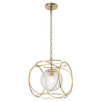 11.5 in. 1-Light Modern Copper Metal Pendant Light with Clear Crackle Globe Glass Shade for Kitchen Island, Dining Room