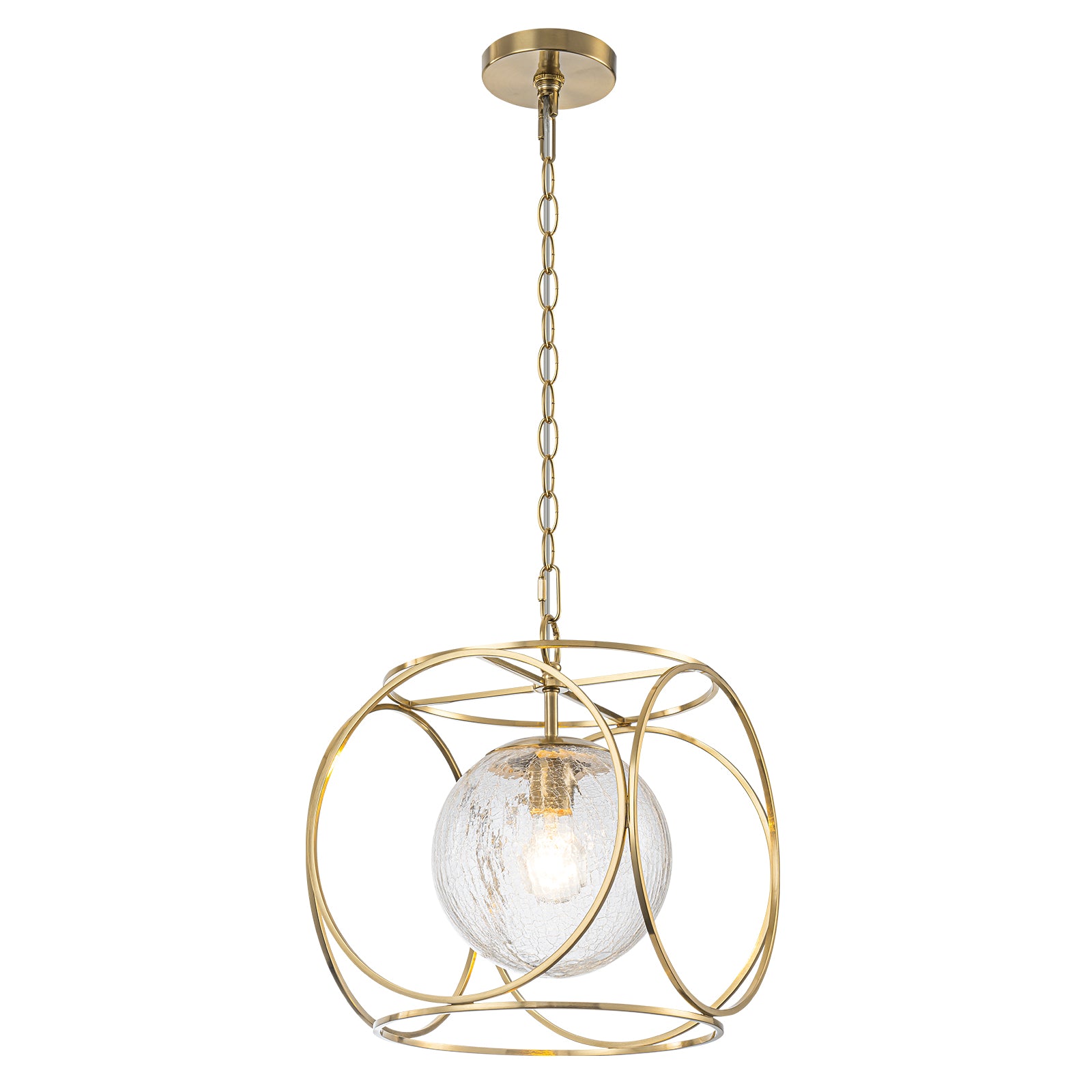 11.5 in. 1-Light Modern Copper Metal Pendant Light with Clear Crackle Globe Glass Shade for Kitchen Island, Dining Room