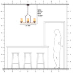 25 in. 3-Light Rustic Industrial Onyx Pendant Light w/Faux Wood Accent & U-Shaped Iron Frame