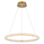 1-Light Modern Gold Metal Ring Crystal Integrated LED Pendant Light Dimmable Chandelier for Dining Room