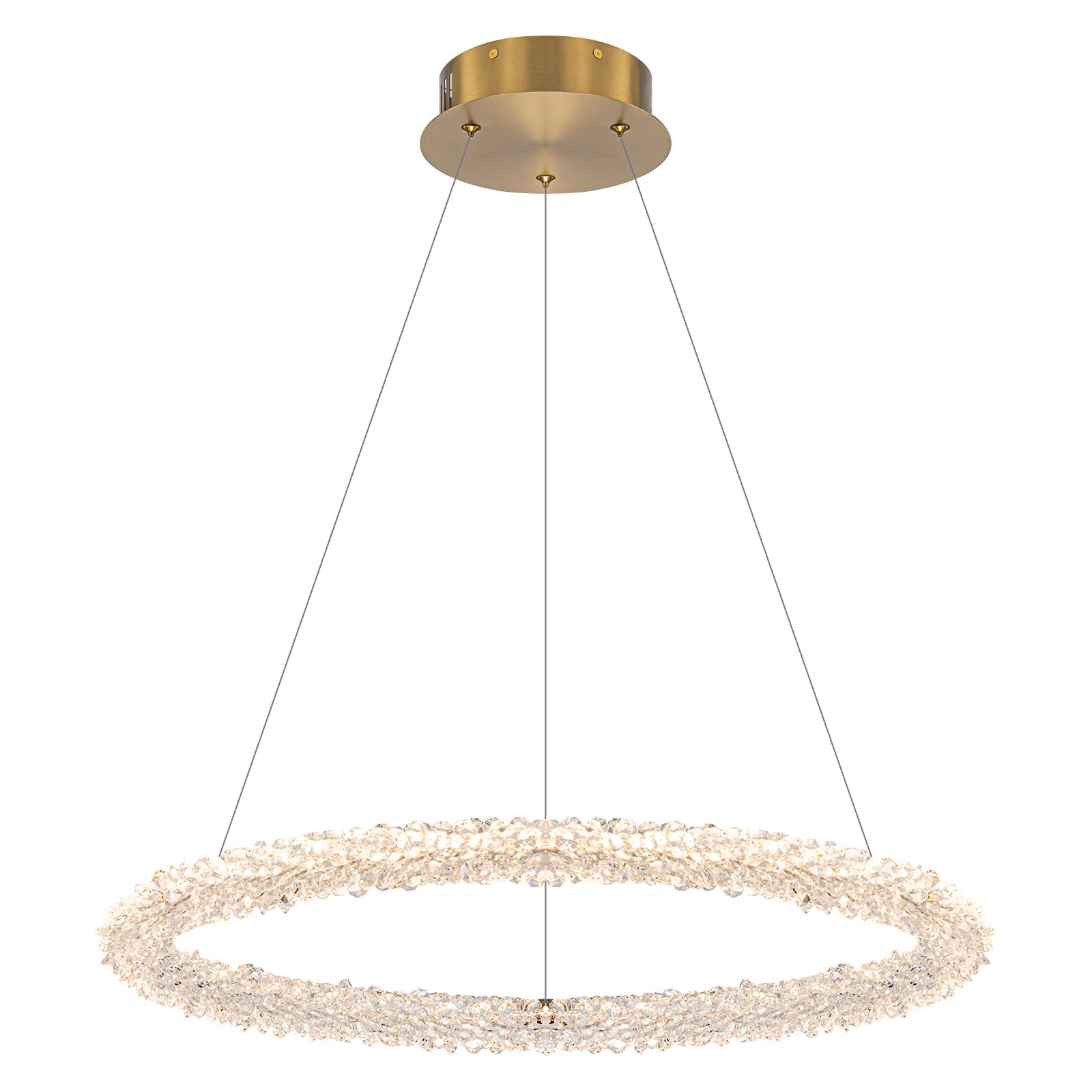 1-Light Modern Gold Metal Ring Crystal Integrated LED Pendant Light Dimmable Chandelier for Dining Room