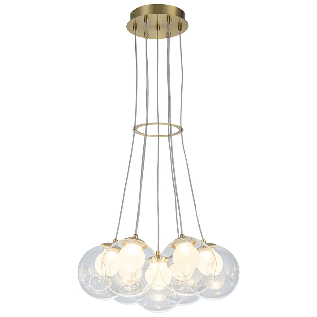 7-Light Modern Gold Sputnik Cluster LED Chandelier with Clear Globe Shades for Living Room