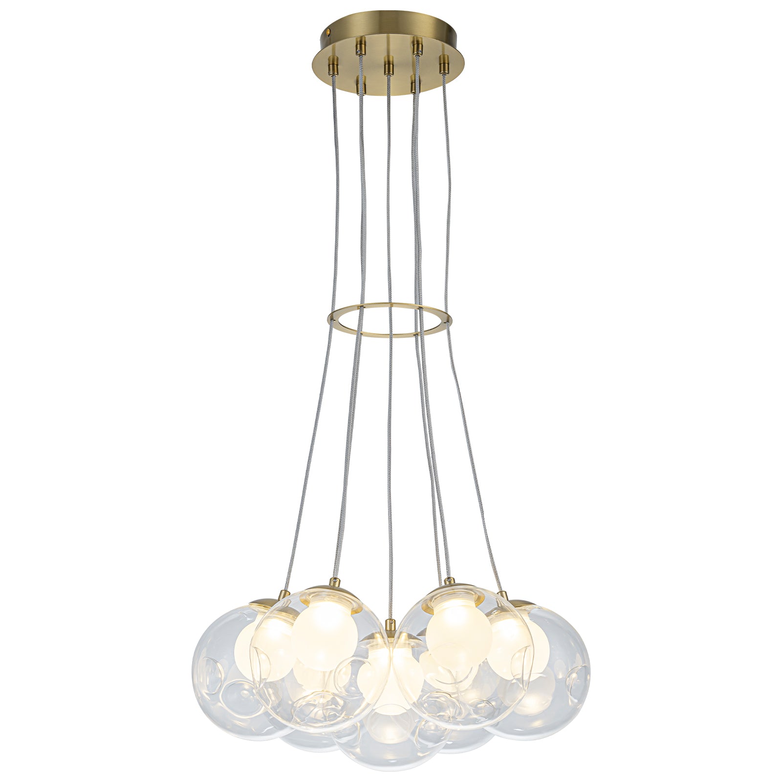 7-Light Modern Gold Sputnik Cluster LED Chandelier with Clear Globe Shades for Living Room