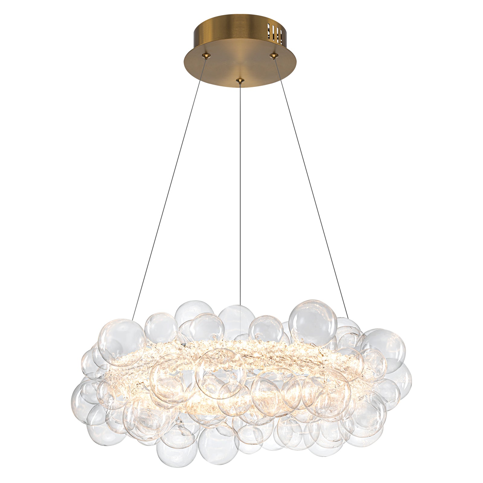 1-Light Gold Modern Round Globe Crystal Integrated LED Chandelier Dimmable Pendant Light with Glass Bubbles