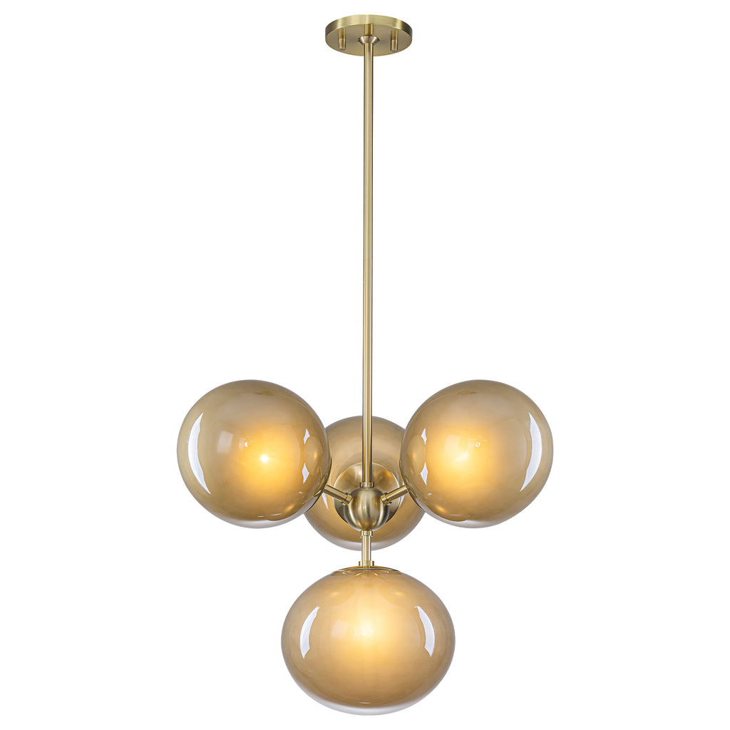 4/7-Light Mid-Century Modern Gold Cluster Chandelier with Coffee Globe Glass Shades