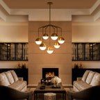 27.4 in. 7-Light Modern Brass Metal Globe Chandelier Hanging Light with White Glass Shades for Living Room