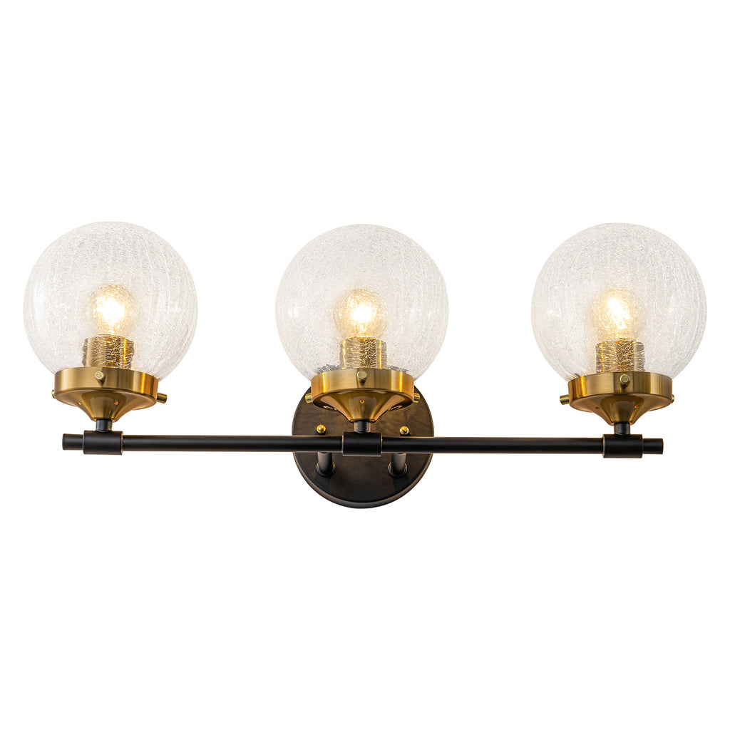 21.73 in. 3-Light Matte Black and Gold Metal Vanity Light with Clear Glass Shades for Bathroom