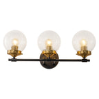 21.73 in. 3-Light Matte Black and Gold Metal Vanity Light with Clear Glass Shades for Bathroom