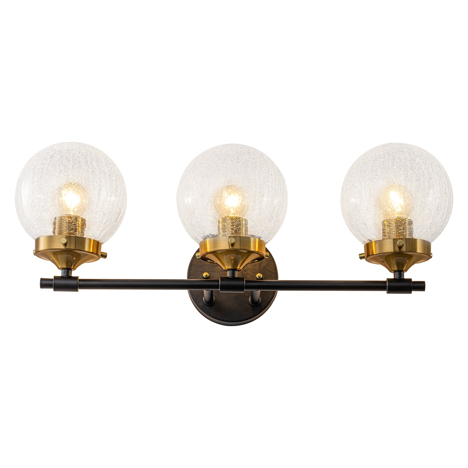 21.73 in. 3-Light Matte Black and Gold Metal Vanity Light with Clear Glass Shades for Bathroom