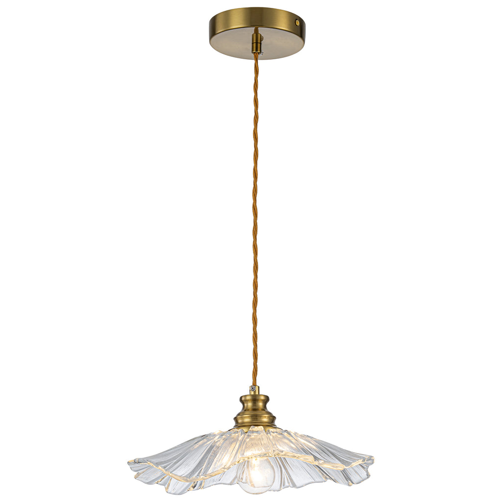 11.02 in. 1-Light Modern Pink Hanging Pendant Light with Flower Shaped Glass Shade for Bedroom, Kitchen Island