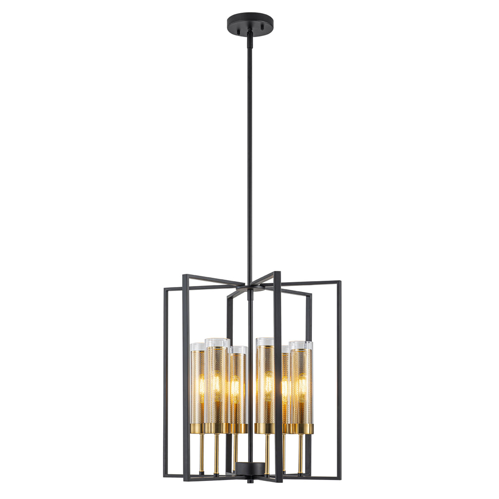 17.72 in. 6-Light Industrial Black Iron Geometric Chandelier with Clear Glass Shades for Kitchen Island Foyers Hallway