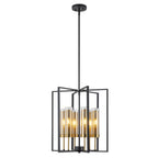 17.72 in. 6-Light Industrial Black Iron Geometric Chandelier with Clear Glass Shades for Kitchen Island Foyers Hallway