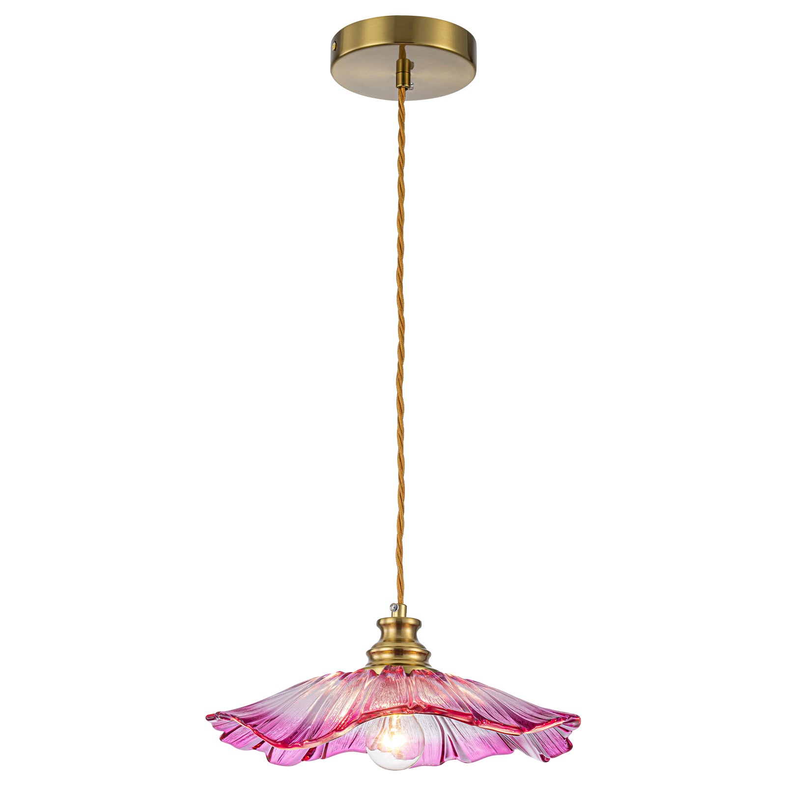 11.02 in. 1-Light Modern Pink Hanging Pendant Light with Flower Shaped Glass Shade for Bedroom, Kitchen Island