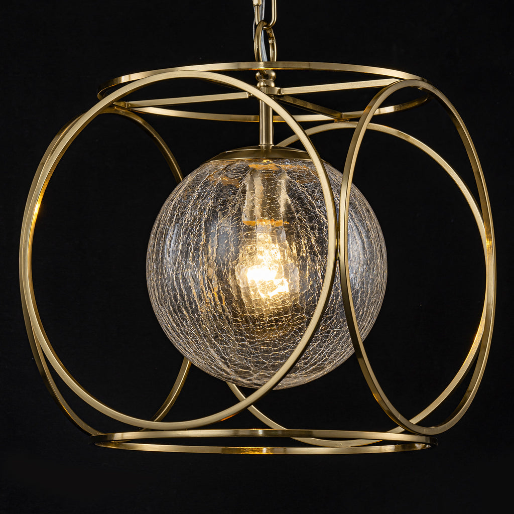 11.5 in. 1-Light Modern Copper Metal Pendant Light with Clear Crackle Globe Glass Shade for Kitchen Island, Dining Room