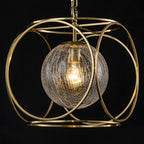 11.5 in. 1-Light Modern Copper Metal Pendant Light with Clear Crackle Globe Glass Shade for Kitchen Island, Dining Room
