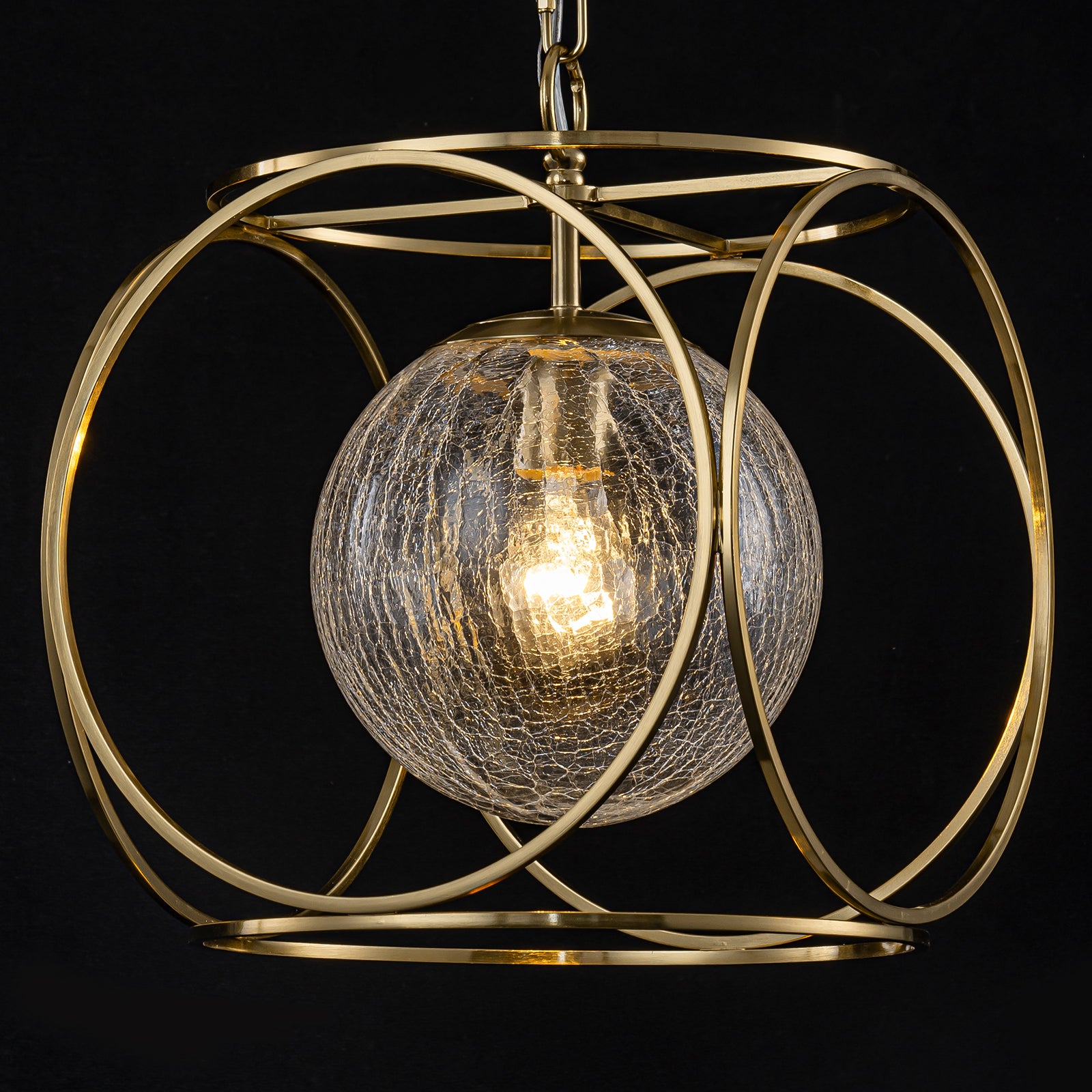 11.5 in. 1-Light Modern Copper Metal Pendant Light with Clear Crackle Globe Glass Shade for Kitchen Island, Dining Room