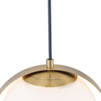 9.84 in. 8-Watt 1-Light Modern Mid-Century Brass Ring LED Pendant Light with White Globe Glass Shade