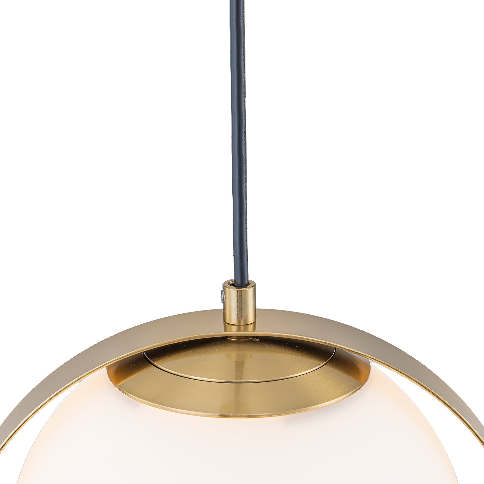 9.84 in. 8-Watt 1-Light Modern Mid-Century Brass Ring LED Pendant Light with White Globe Glass Shade